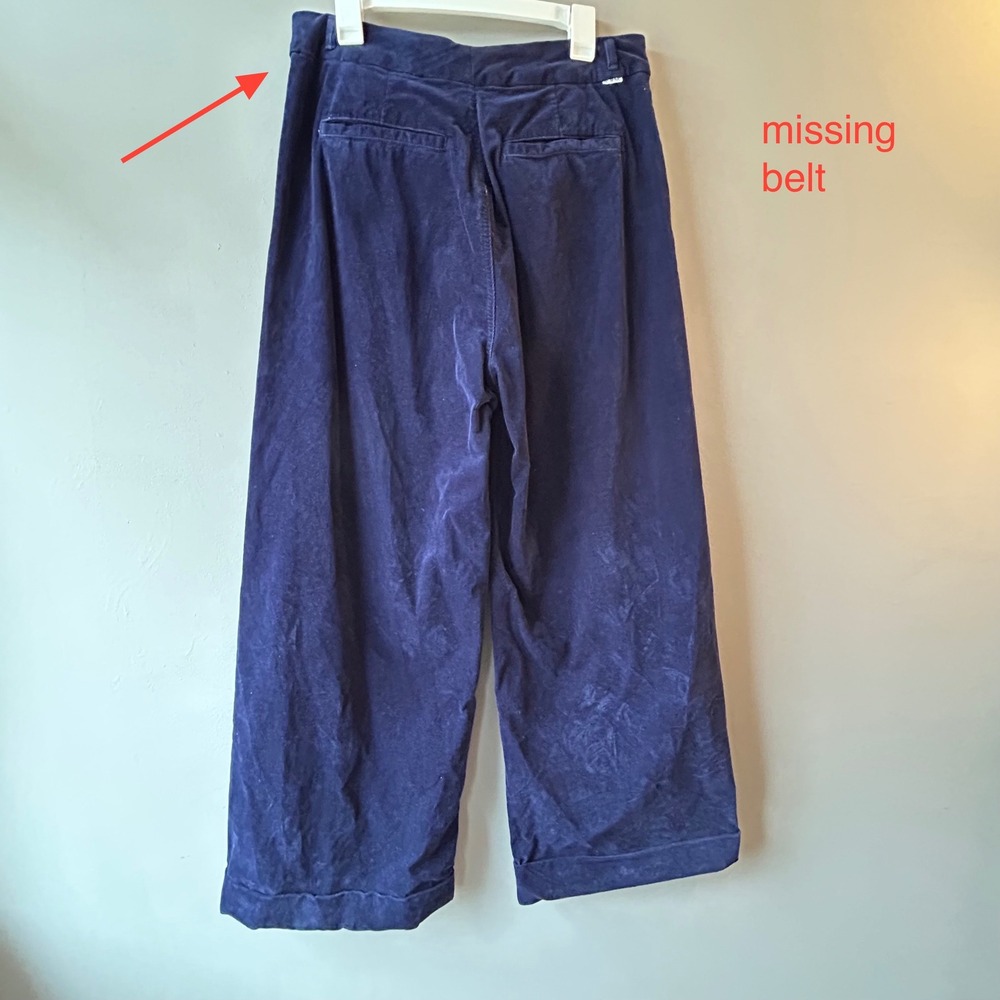 Mother The Big-League Prep‎ Cuff Heel Corduroy Pants Navy Blue Wide Leg - Picture 2 of 11